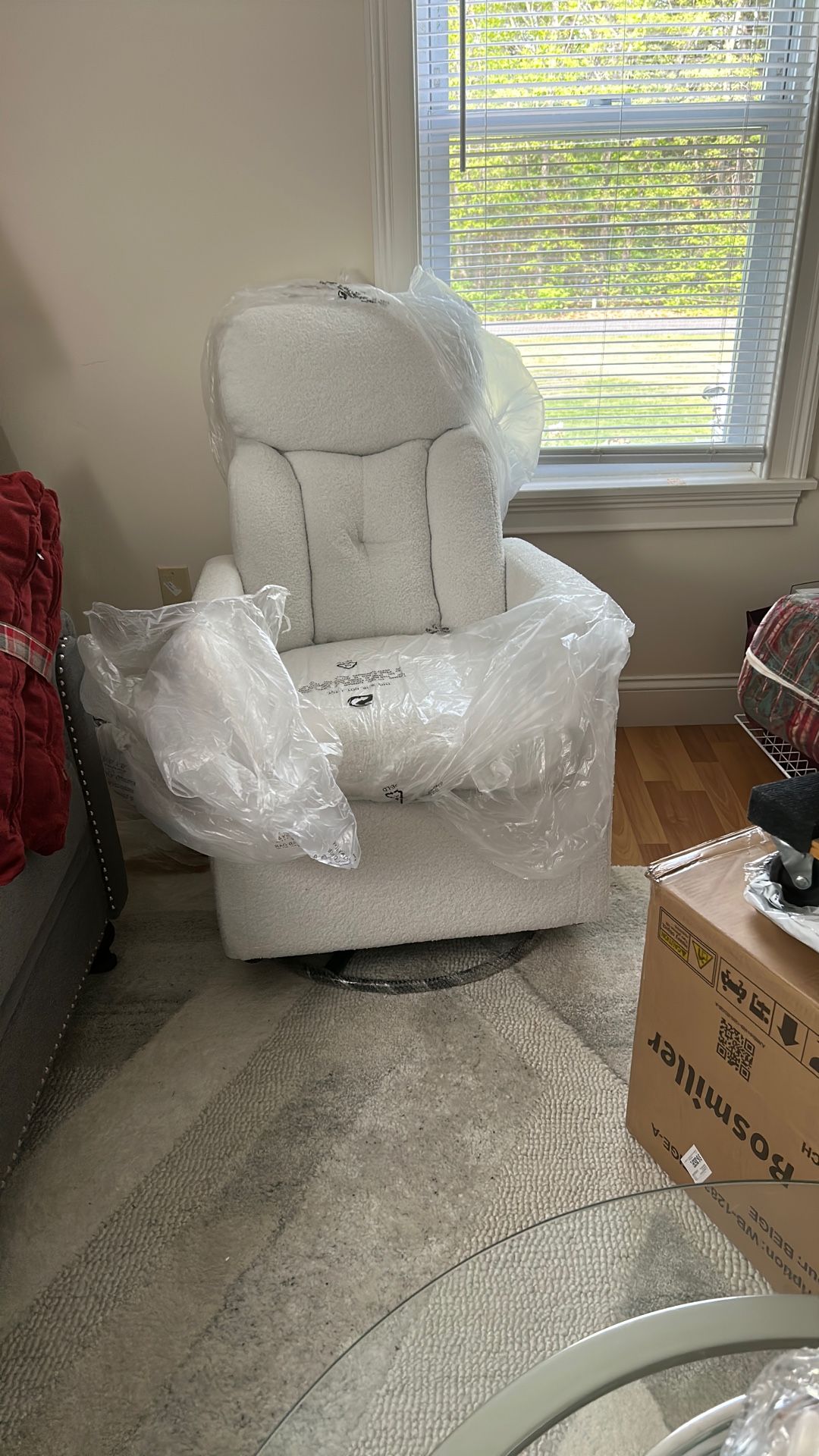 New Rocker Swivel,, White Fabric .