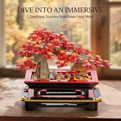 186}Wise Block Japanese Red Maple Bonsai Tree Building Toy Set for Adults - 900 Pcs Artificial Bonsai Tree Building Blocks for Adults, Home Office Dec