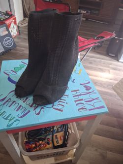 Black Knit Peep Toe Ankle Booties