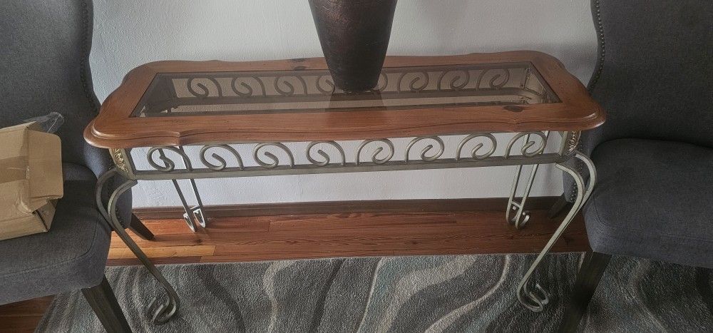 4 Piece , 2 End Tables, and Coffee Table. Beautiful Wood, Glass, and metal