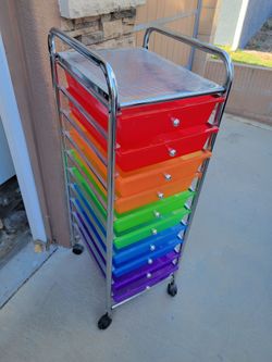 Multi-color 10 drawer metal/plastic 10-drawer storage organizer rolling shelf unit