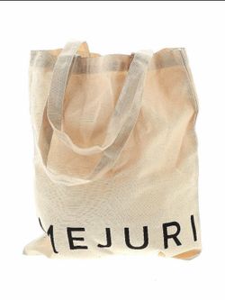 Mejuri Canvas Logo Tote Bag with Inside Zip Pocket in Natural Beige