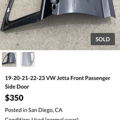 19-20-21-22-23 VW Jetta Front Passenger Side Door 