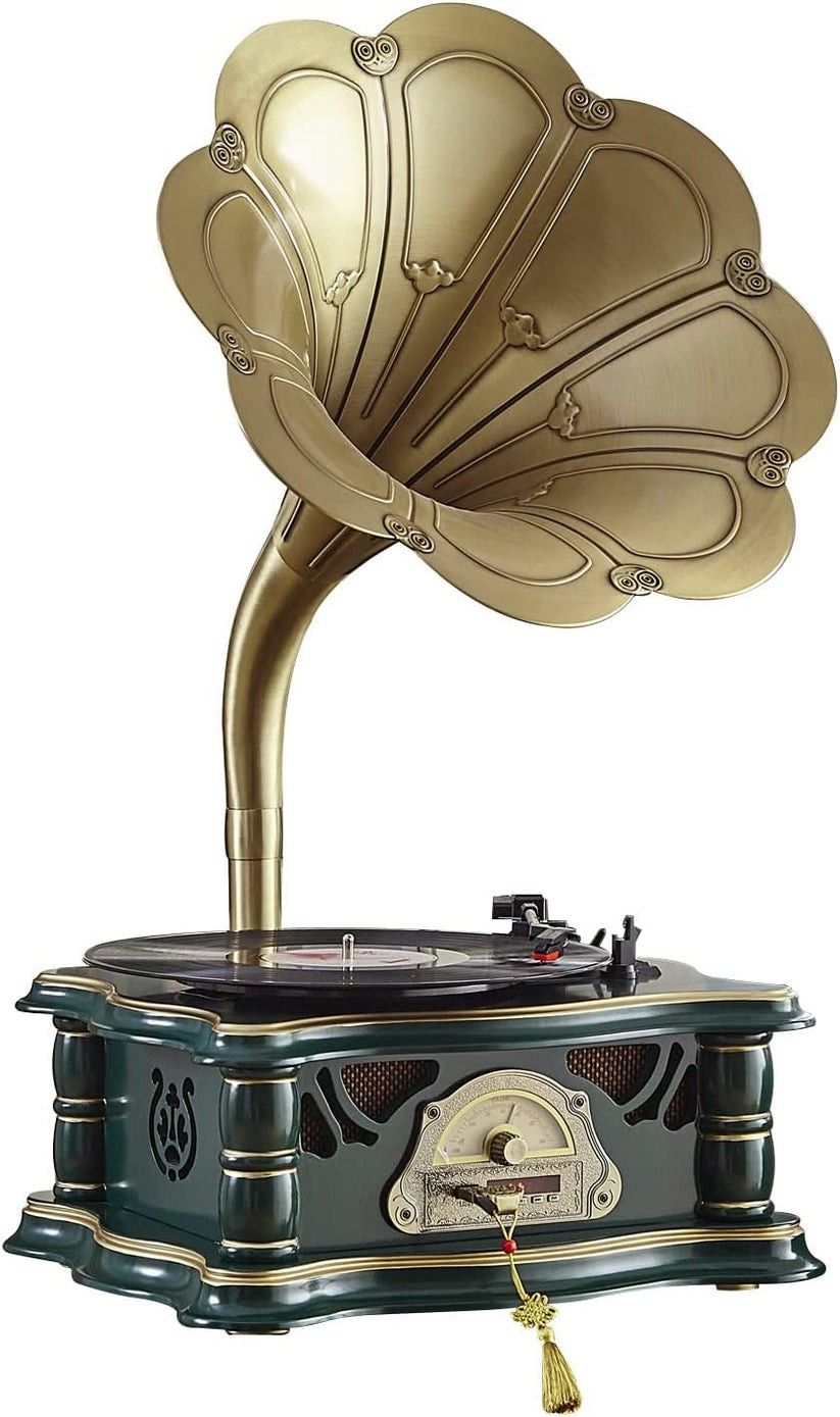 Artisam Phonograph Vinyl Record Player with Built-in Speakers, Vintage Bluetooth Audio Turntable 3 Speed Record Player with FM Stereo Radio and USB Pl