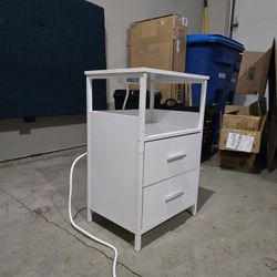White Side Table With Charging Outlet