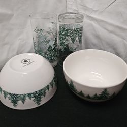 Royal Norfolk Brand Snowy Alps Dinnerware Set, Two 16oz Cups & Stoneware Bowls 