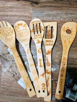 Hocus Pocus themed wooden cooking utensil set