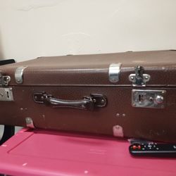 Vintage Travel  Luggage Suitcase With Locks And Metal Edges, 1940s-1950s