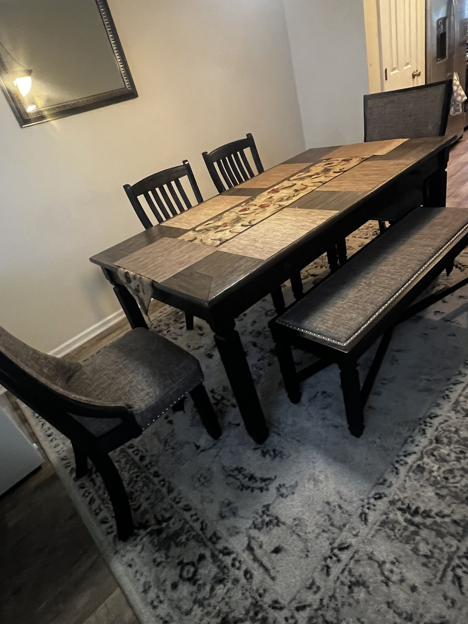 Dining Table with chairs and Bench
