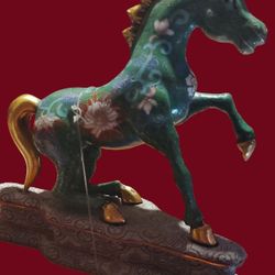 Vintage Chinese Cloisonne Enamel Green Horse Figurine Republic of China