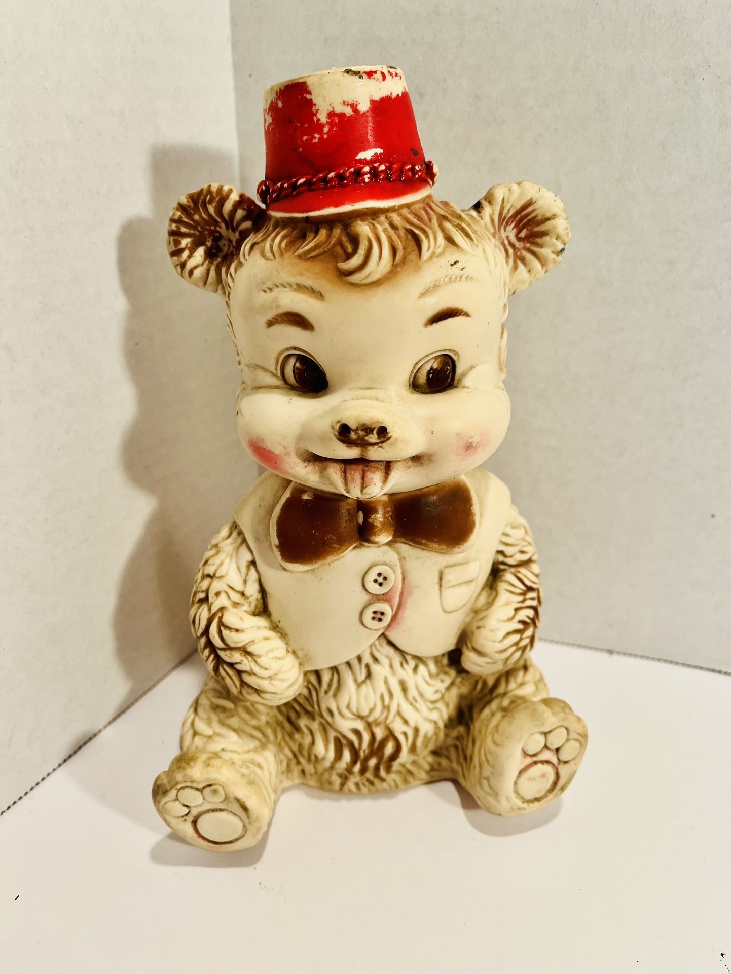 Vtg Edward Mobley 7.5" Rubber Squeaky Bear in Hat Toy Arrow Plastic & Rubber Co