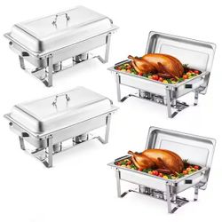 Chafing Dish Buffet Set, 8 qt. 4-Pack, Silver, Stainless Steel Chafing Dishes and Accessories,  Catering Warmer 