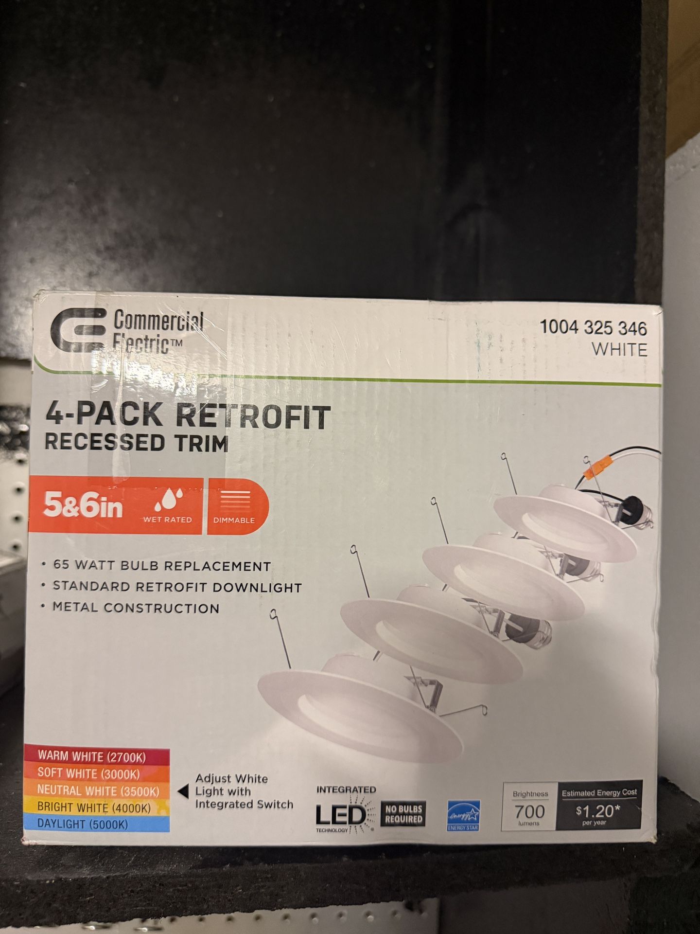 Commercial Electric CE 5/6 in. 5CCT selectable Recessed Retrofit Trim California 4-Pack