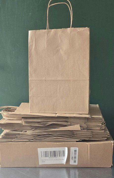 50 BrownPaper Bags w/ Handles Gifts Favors Sells