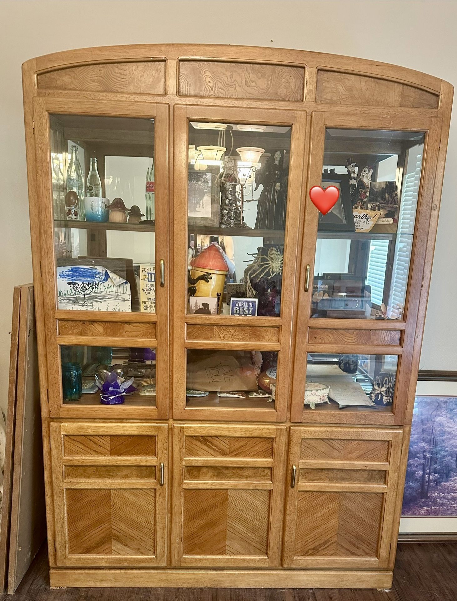 Solid Wood Curio Cabinet With 2 Matching Mirrors