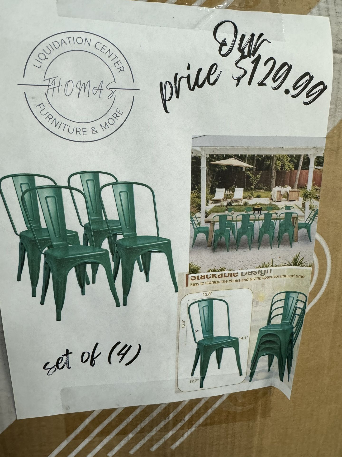 Green Metal Dining Chairs Set Of 4 In Box