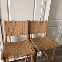 2 Woven Leather Bar Stools