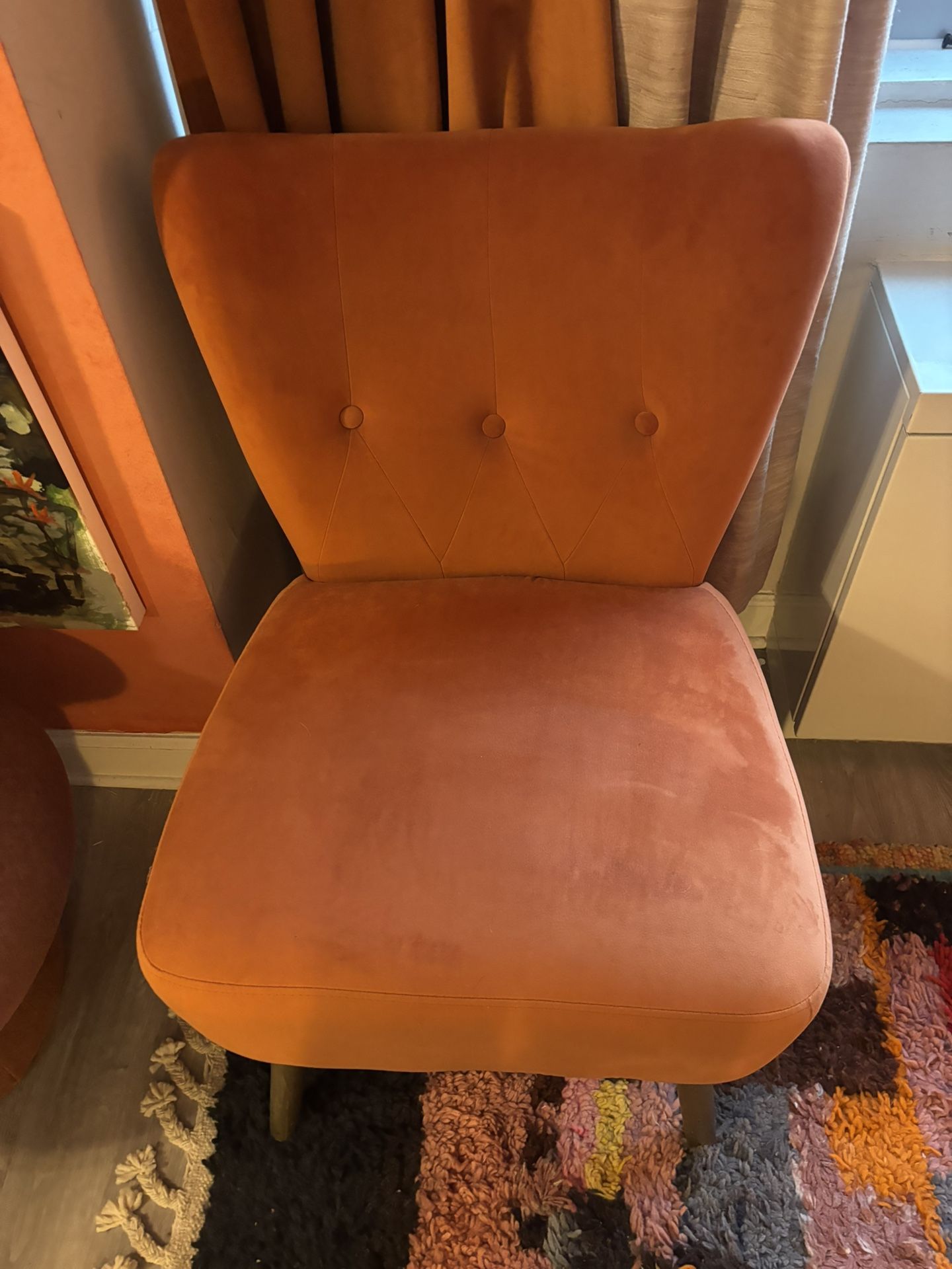 Cushy Orange Velvet Tufted Chair 