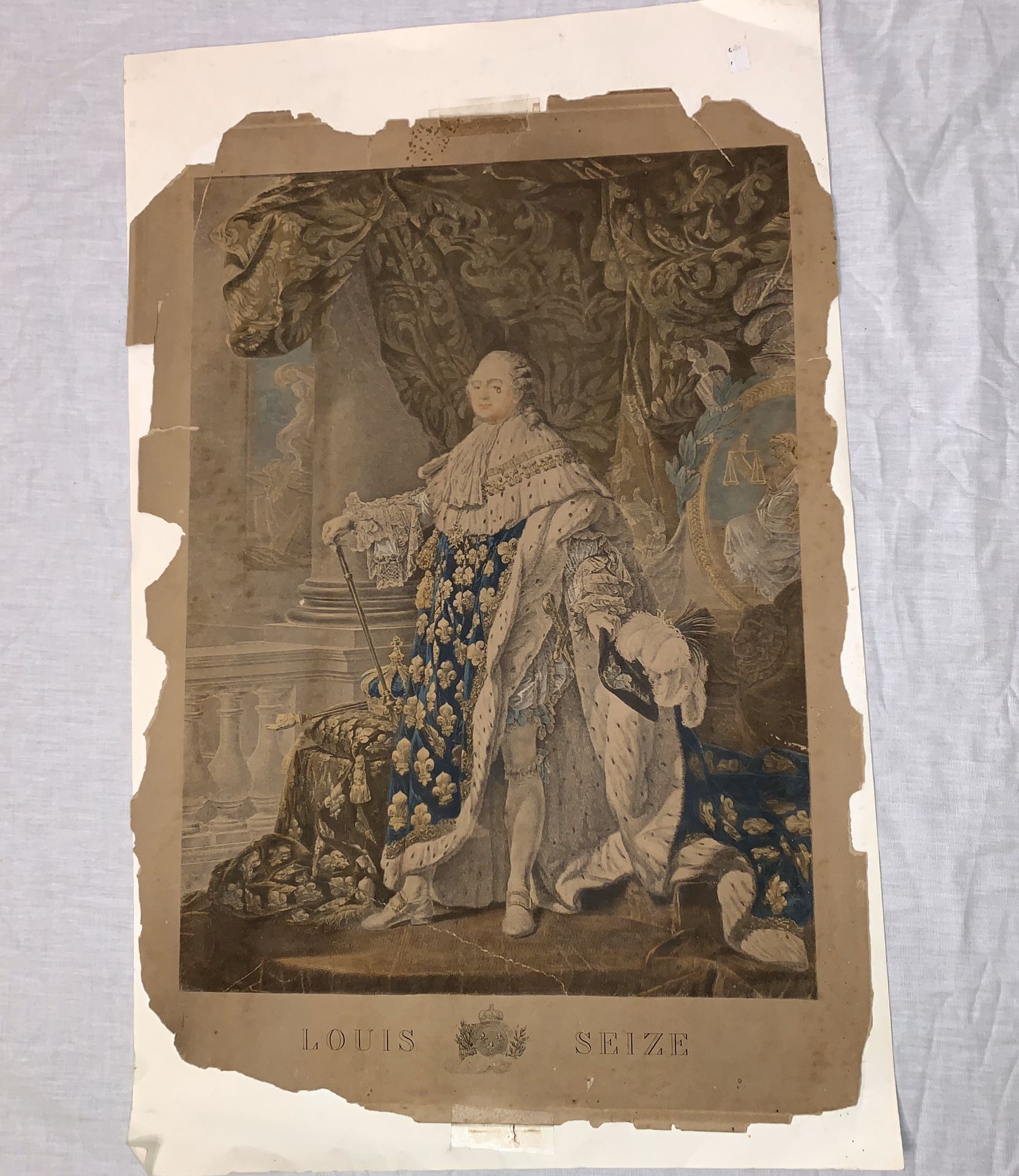 Antique King Louis Seize Royalty Colored Lithograph