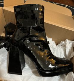 Patent Leather faux croc Platform Booties 4 inch Heel  NEW