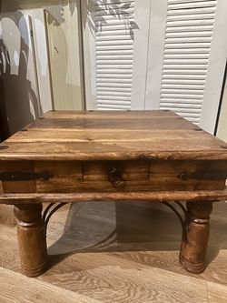 Wooden Table 23” x 23” and height 16 “with a small drawer