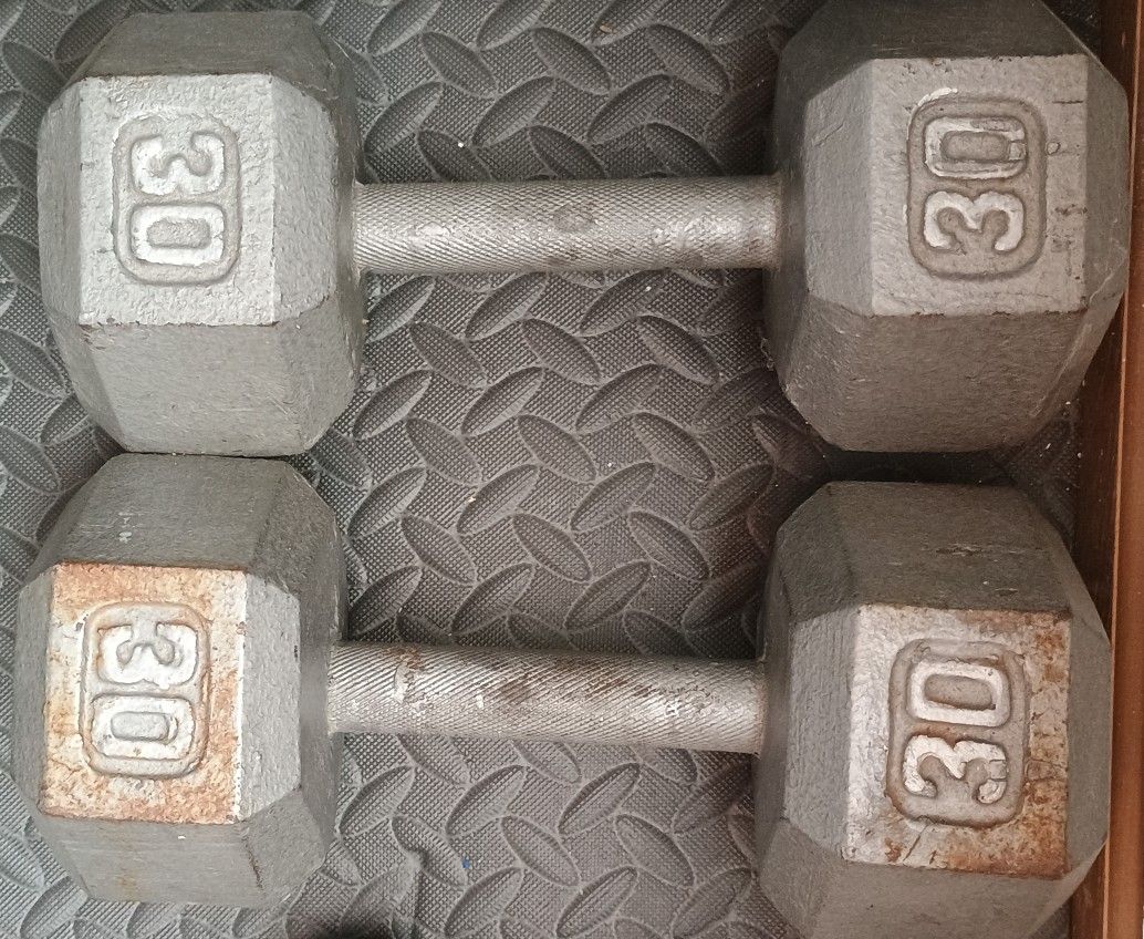 2 30 Pound CAP Barbell Cast Iron Hex Dumbbell Set