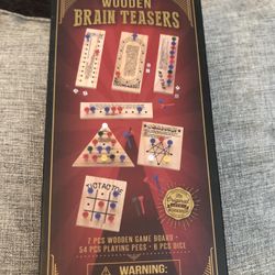 Original Fun Workshop Wooden Brain Teasers -7 Wooden Puzzle Games 54 Pegs 6 Dice
