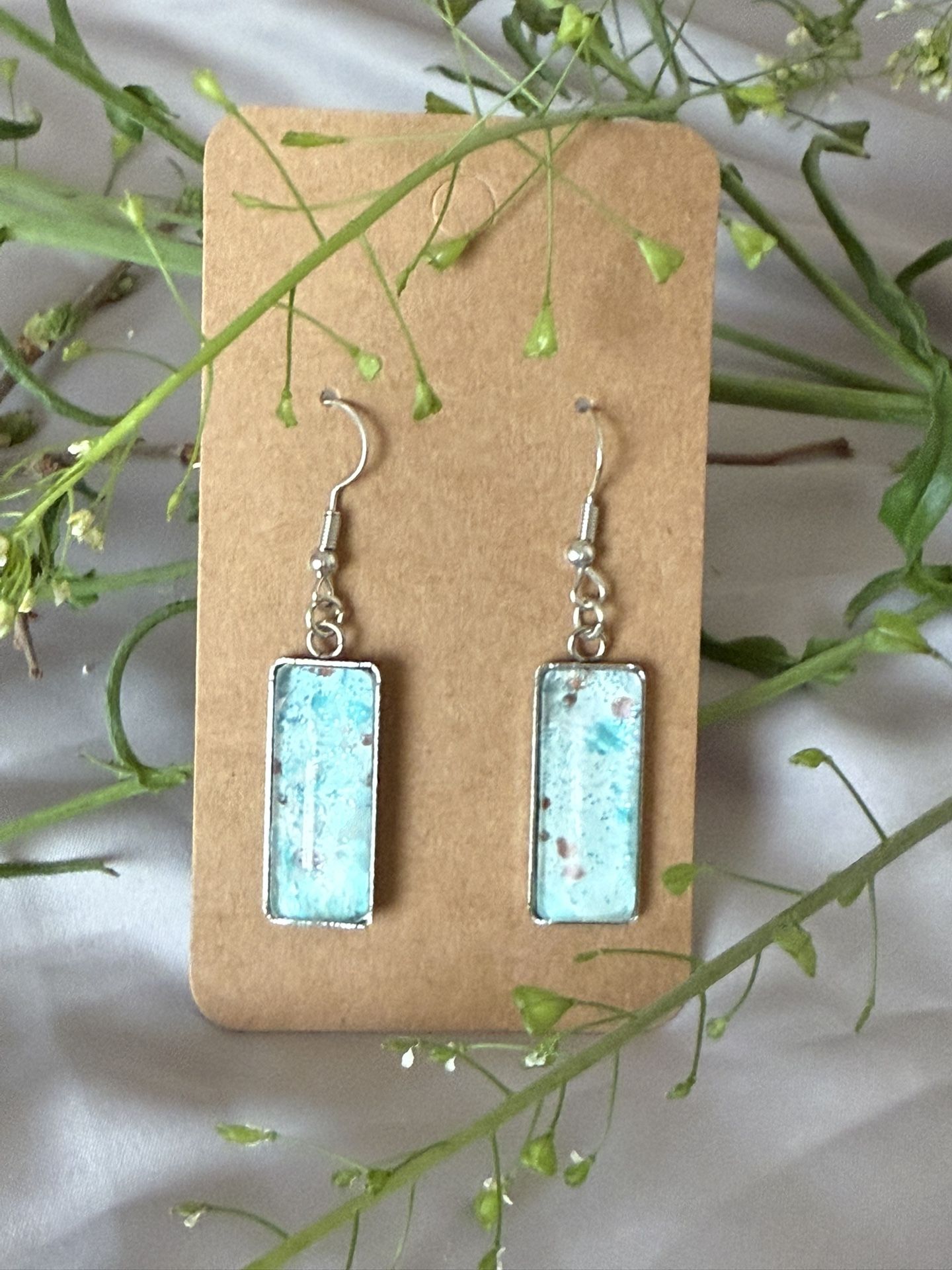 Blue Marble Effect Dangle Earrings: Handmade Boho Jewelry