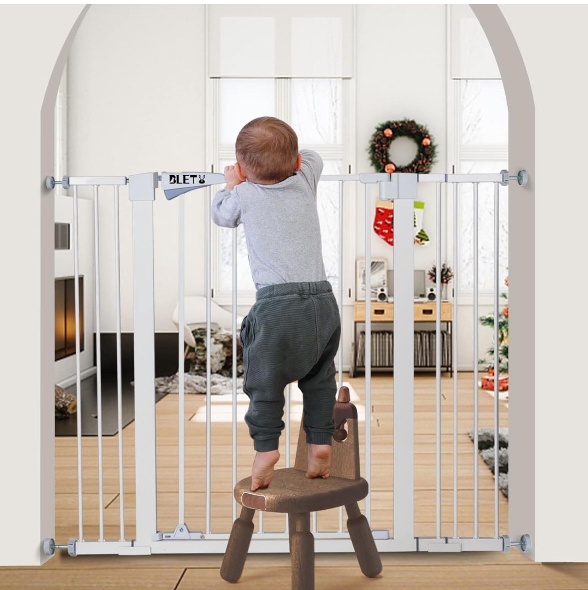 36" Extra Tall Baby Gate for 29.7"-46" with Auto Close Door, Safety Dog Gate with 2-Way Door for Stairs and Doorways, Extra Wide Metal No Drill Wall P
