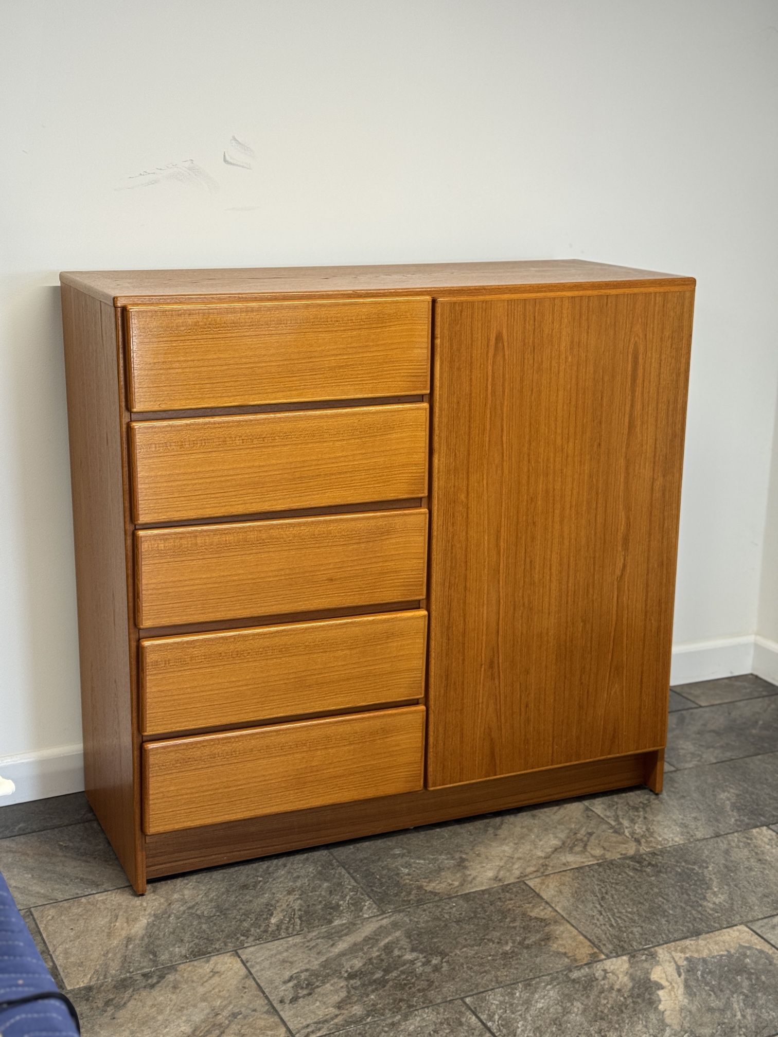 Mid Century Danish Modern Solid Teak Scan Coll Highboy Cabinet