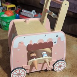 Wooden Ice Cream Parlor Baby Walker And Activities. Push Height 20in Good Condition 