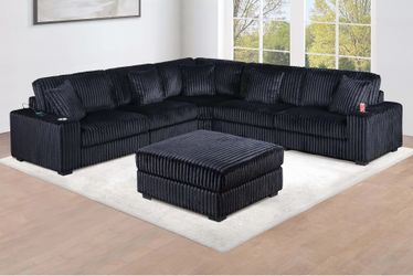 XL FUR LIKE CORDUROY SECTIONAL WITH OTTOMAN