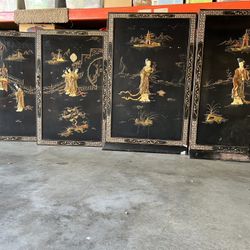 vintage Chinese panels & doors with 3d raised figures