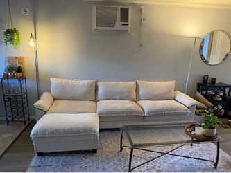 Cream 118” Sectional Couch with Ottoman