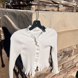 Cream ruffle cardigan women size small