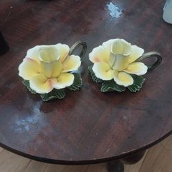 2 Italian rose candle holders