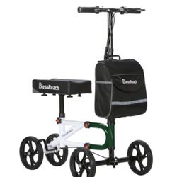 BlessReach Knee Scooter Steerable Knee Walker for Foot Injuries Compact Crutch Alternative with Dual Braking System (Green)