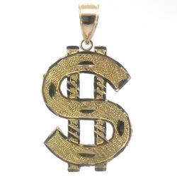 10k Yellow Gold Large Dollar Sign Pendant Charm Necklace GP3107415