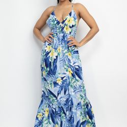 Blue Tropical Dress (small-large)