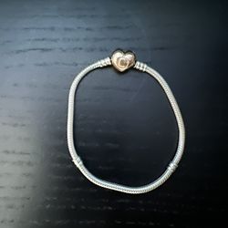 Pandora 14k Rose Gold Heart Snake Chain Bracelet 