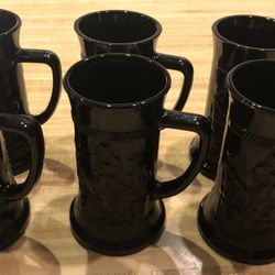 Tiara Indiana Glass Black Amethyst Beer Tankard Set Of 6