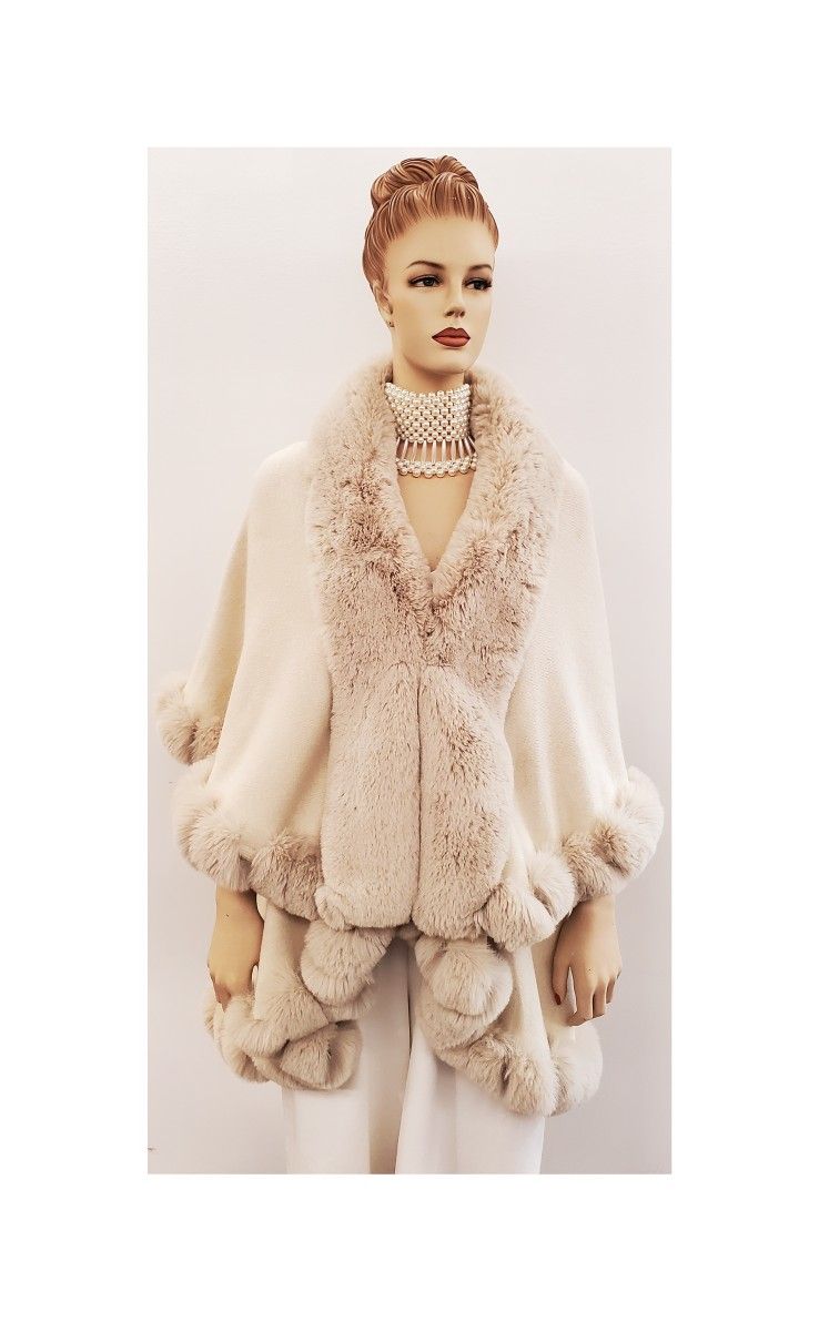 Beige Faux Fur Shawl Double Layer One Size
