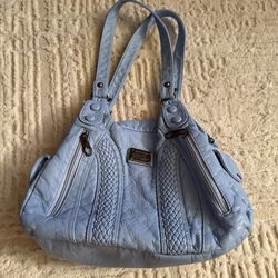 Y2K Light Blue Shoulder Bag Faux Leather Braided Detail Slouchy Purse