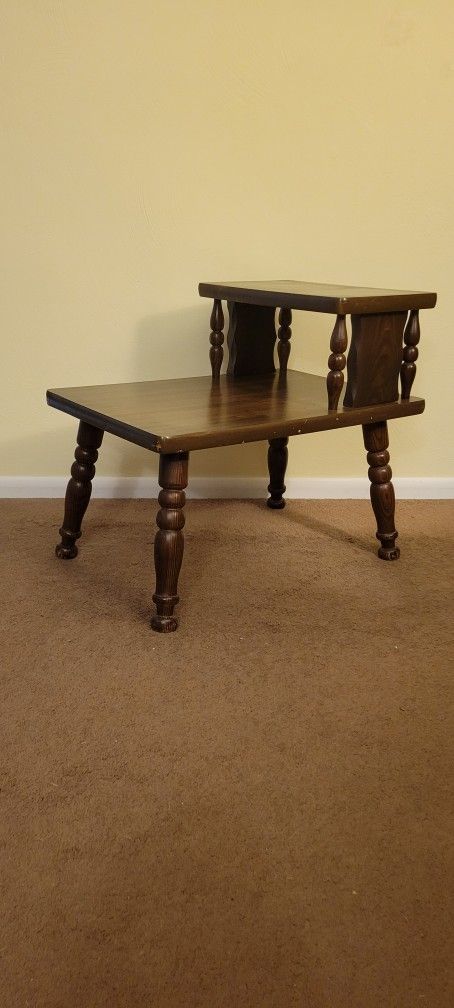 1970s Tanners 2 Tier Wooden End Table