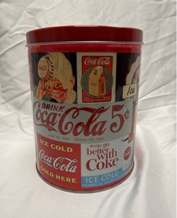 Vintage 1993 Coca-Cola Round Metal Tin Canister – 6.25” Tall