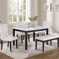 Brand New White & Black 5pc Dining Table Set w Marble Top 