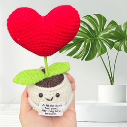 Unique Heart Flower with Smiling Pot Handmade Crochet Cute Gift for Decoration