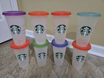 COLOR CHANGING SET OF 8 LG STARBUCKS TUMBLERS WITH LIDS