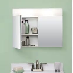 Zenna Home 23.25 in. W x 18.63 in. H Lighted Frameless White Surface-Mount Medicine Cabinet with Mirror