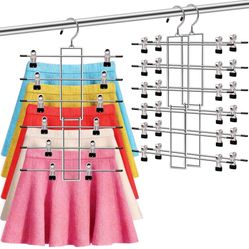 3 Pack Pants-Hangers-Space-Saving,6 Tier-Closet-Organizers-and-Storage Skirt Hangers with Clips,Clothes- Jeans Scarf Hangers,College-Dorm-Room-Essenti